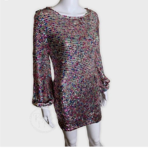 Retrofete Tara Crochet Sequin Long Sleeve Dress, medium - Picture 8 of 10